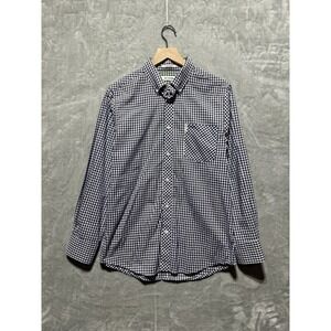 Ben Sherman Gingham Shirt Men's‎ Medium Blue White Check Long Sleeve 100% Cotton